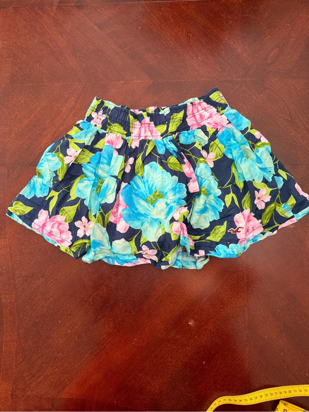 Vintage Y2K Floral Navy Blue & Turquoise Ruffle Skirt